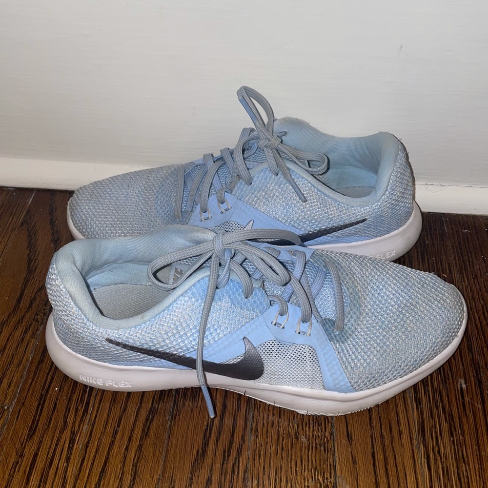 blue Nike training sneakers, women’s size 8